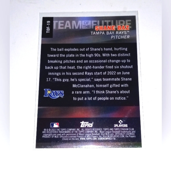 Shane Baz Rookie Card Team Of The Future Topps Stadium Club 2022 #TOF-19 - Picture 2 of 2